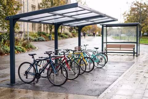 Bike storage and transit stop — Standard page imagery, campus/commute.